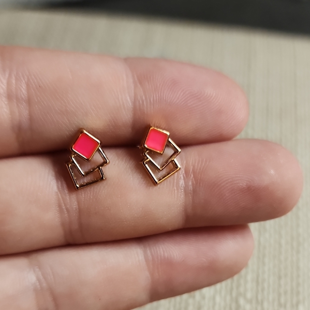 Geometric Gold and Pink Earrings